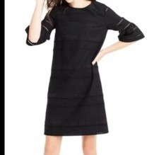 J Crew Shift Dress Eyelet Black Women Sz 4 Flutter Sleeve Embroidery LBD Classic