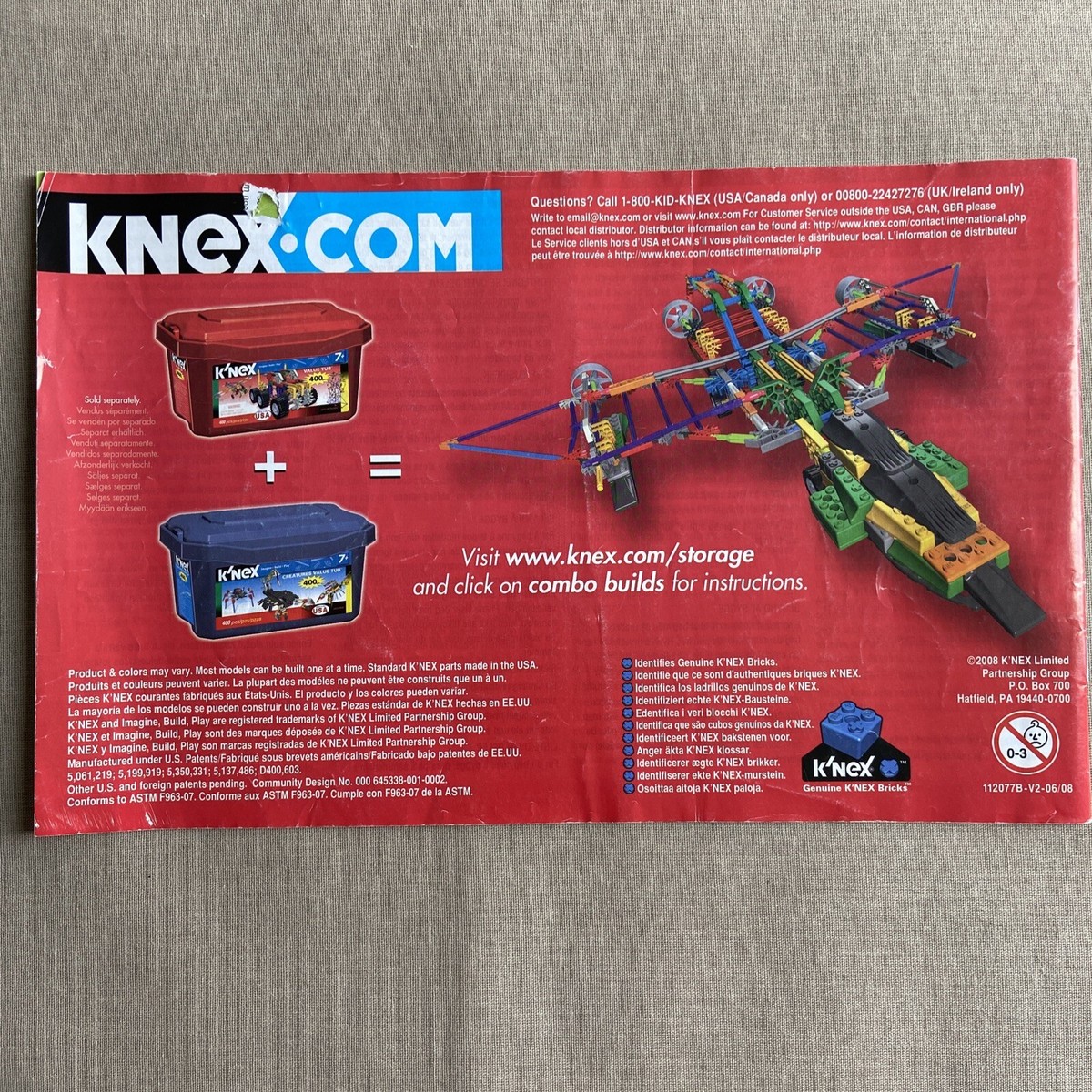 K'Nex Instruction Manual Booklet (Vale Tub 12077/12077B/3253