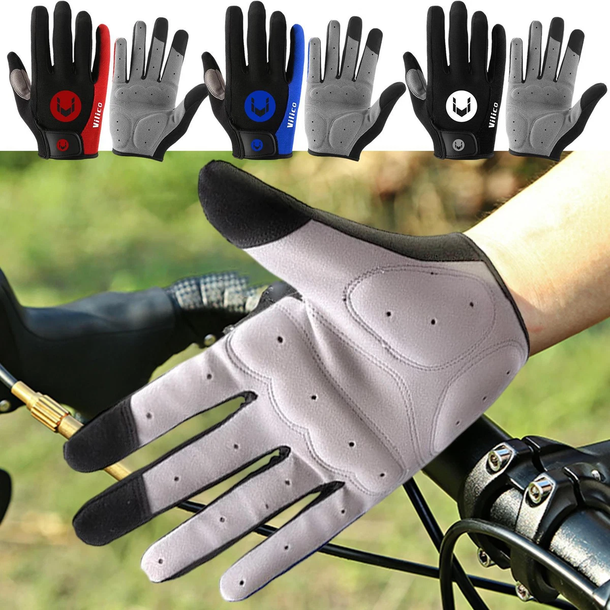 Bicycle Cycling Gloves Full Finger Anti Slip Gel Pad Motorcycle MTB Gloves