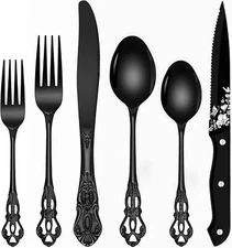 Black Silver Flatware Set (Serves 8), 48 Piece Vintage Royal Silver Flatware Set