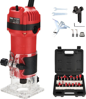 800W Compact Wood Router Kit with 15 Bits, Edge & Roller Guides, 31000 RPM