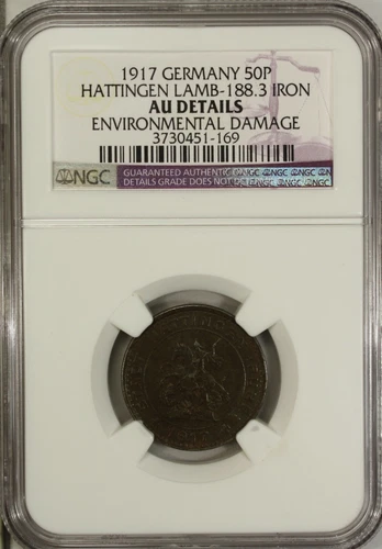 Germany 50 Pfennig 1917 NGC AU  Iron City of Hattingen Lamb-188.3