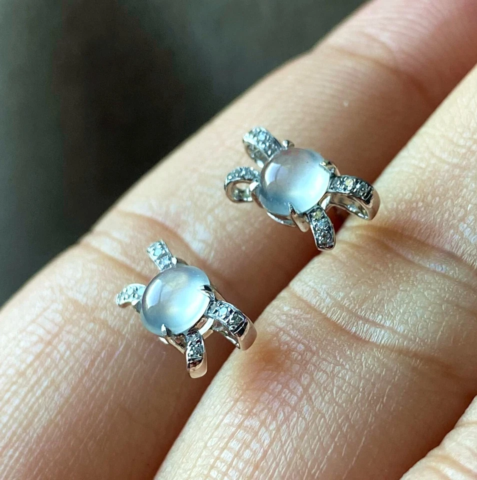 Certified Grade A Jade Jadeite Glass Cabochon Earring 18K Gold Inlaid Nature — 第 3/4 张图片