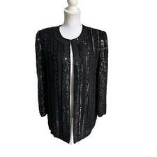 Vintage Niteline by Della Roufagali Black Sequin Longline Jacket