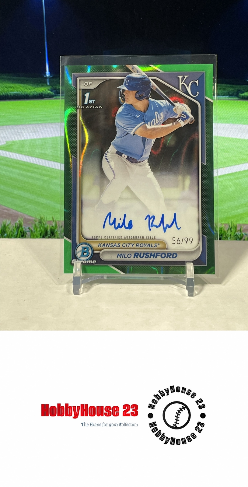 2024 Bowman Chrome Auto Green Lava #CPA-MR Milo Rushford #/99 Royals RC QZ