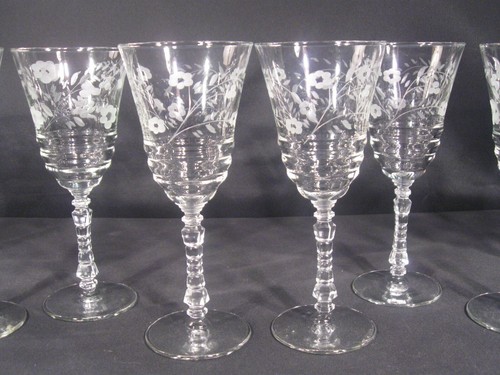 Rock Sharpe Halifax pattern 3900 stem 3005 Gray Cut Floral Water Group of 10 - Picture 5 of 12
