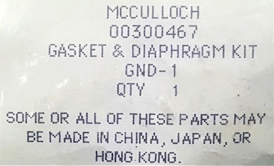 Nuevo kit de juntas y diafragma OEM McCulloch PN 00300467 GND-1 de todo el servicio de sierra Foto 3 de 3