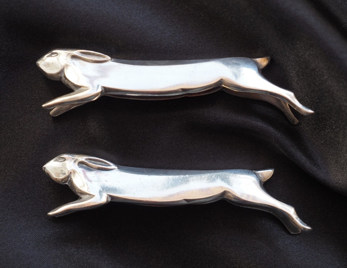 2x Art Deco Christofle Gallia by Sandoz Animal Rabbit Knife Rest