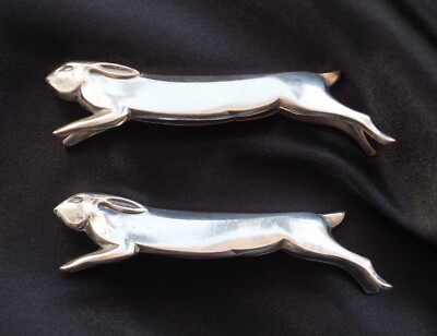 2x Art Deco Christofle Gallia by Sandoz Animal Rabbit Knife Rest