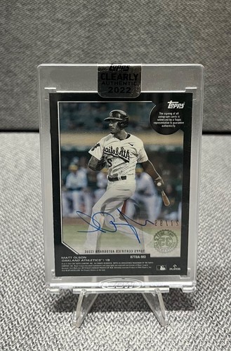 2022 Topps Clearly Authentic Matt Olson Green Auto /99 #87TBA-MO - Picture 2 of 2