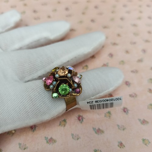 Michal Negrin Ring Colorful Dome With Swarovski Crystals & Pearls Statement Gift - Picture 7 of 15