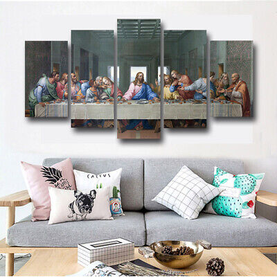 Last Supper Jesus 12 Apostles 5 Pieces Painting Canvas Wall Art Home Decor 