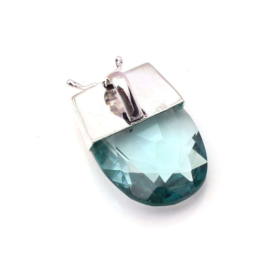 Colgante de joyería hecha a mano de plata de ley 925 con piedras preciosas de aguamarina 1,77" Foto 3 de 4
