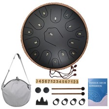 Steel Tongue Drum 15 Notes 14 Inch Hand Pan Drum C Major panda drum pro Black