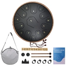 Steel Tongue Drum 15 Notes 14 Inch Hand Pan Drum C Major panda drum pro Black