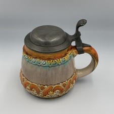 German Vintage Orange Colourful Lidded Beer Stein 0.5L