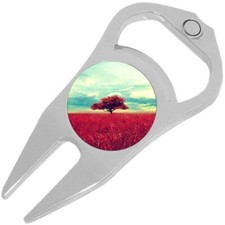 Red Tree Golf Ball Marker Divot Repair Tool Bottle Opener
