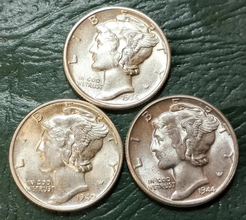 Lot of 3 Mercury Dimes - Assorted Dates - BU
