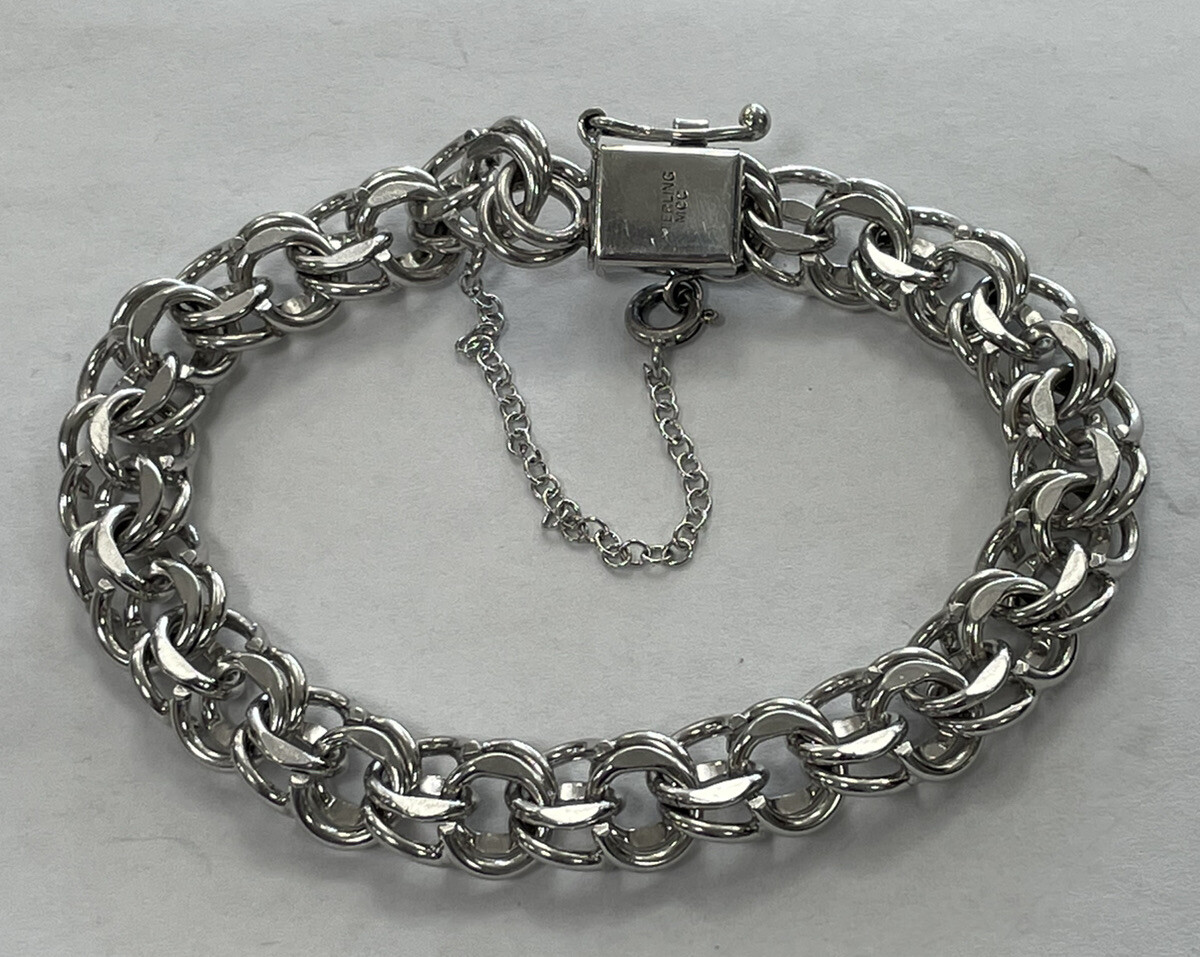 Vintage MCC Sterling Silver Silver Heavy Link Charm Bracelet 7” eBay