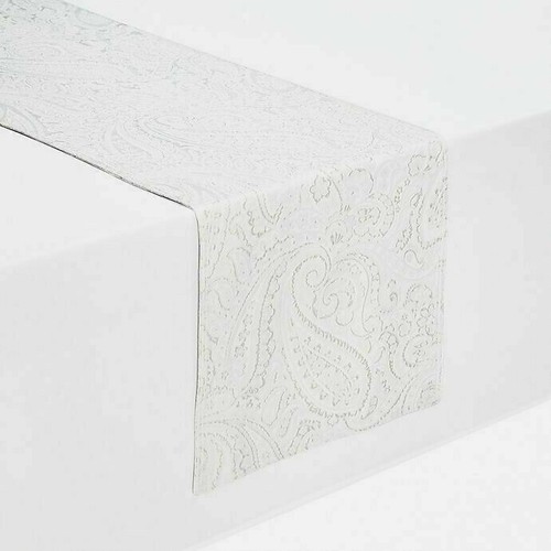 Waterford Linens Esmeralda Table Runner 72x14" Paisley White Christmas Holiday - Picture 6 of 12