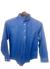 Lands End Boys Blue Button Down Long Sleeve Shirt 12-13 Years