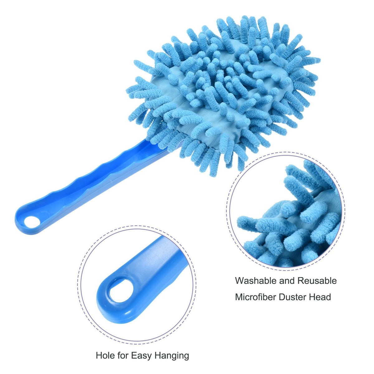 Plumeau Dépoussiérant En Microfibre Chenille Lavable - Manche Bleu - Marque Uxcell - Neuf