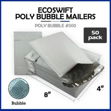 50 #000 4x8 "EcoSwift" Brand Poly Bubble Mailers Small Padded Envelope 4" x 8"