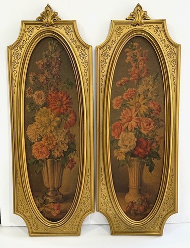 Vintage Wall Art MCM 2 Cecil Rubino Lithograph flowers 1964 Gold Ornate Print - Picture 3 of 23