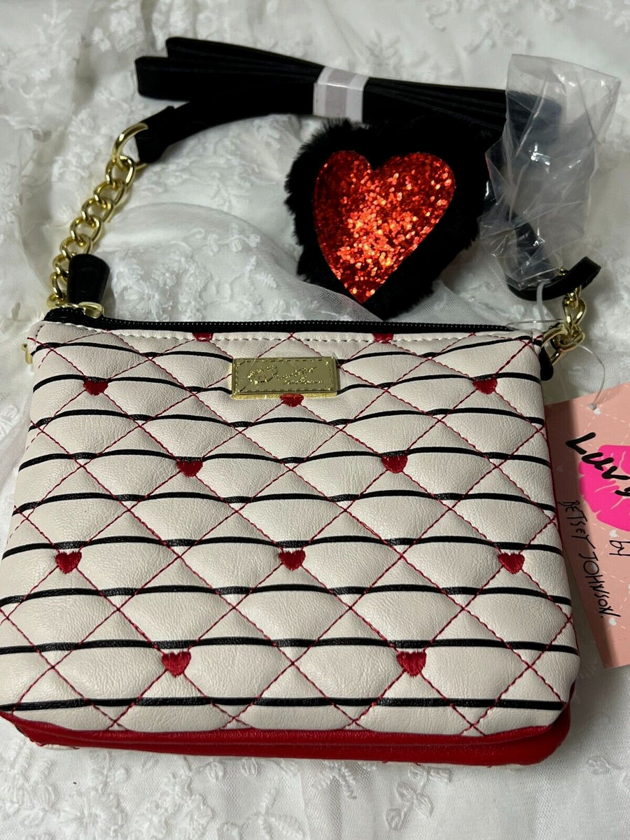 Luv BETSEY JOHNSON Double Crossbody Bag SMALL LBDOUBLE Red Hearts NWT