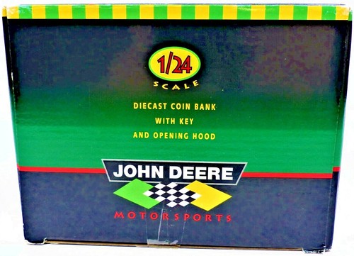 Banco de monedas diecast John Deere Motorsports 1996 con llave y capucha de apertura NUEVO en caja - Imagen 5 de 9