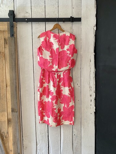 Vintage 60s Hot Pink White Silk Sheath Cocktail Wiggle Dress Suzy Perette size S - Picture 10 of 12