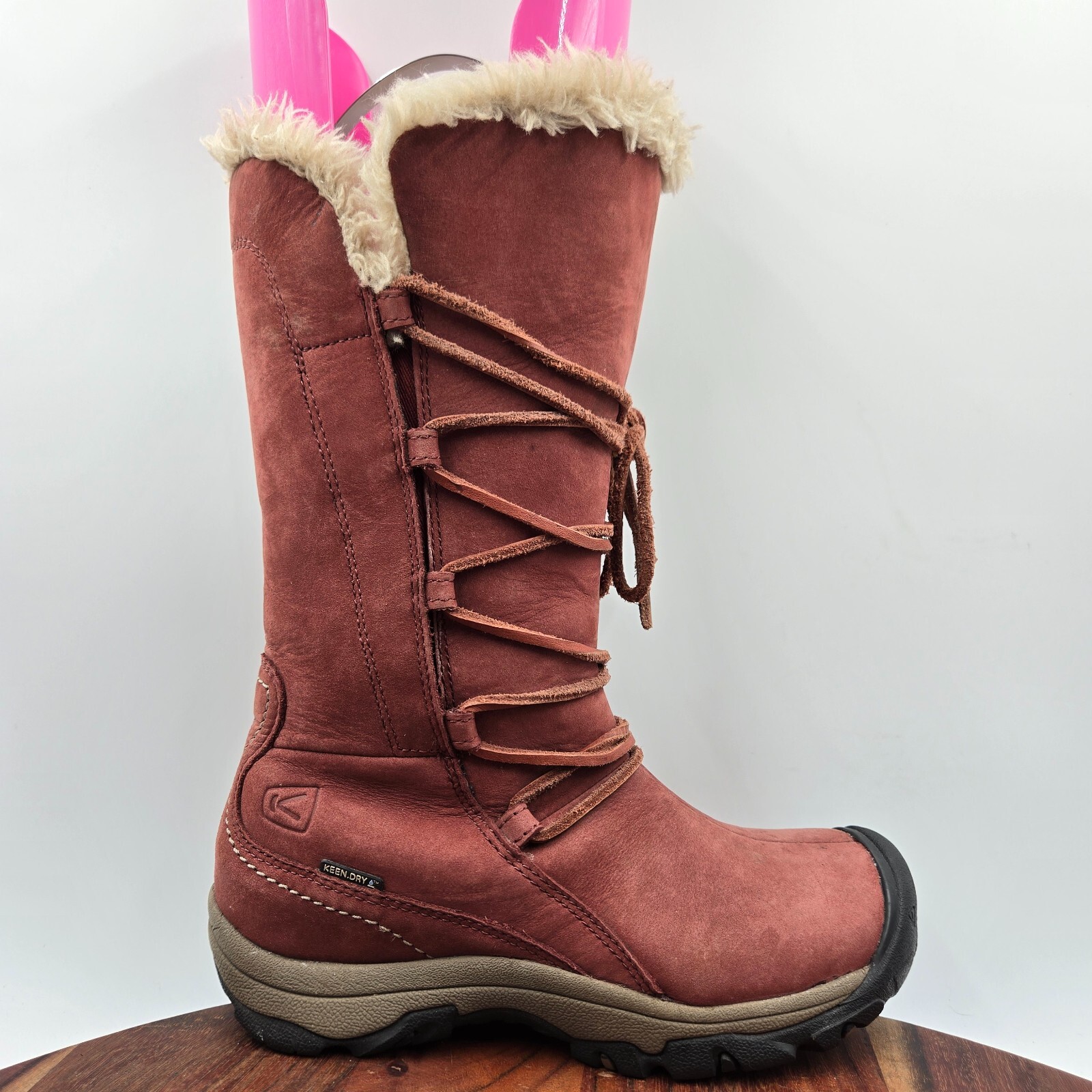 Stivali Keen Brighton donna 5 5 rosso nabuk foderati pelliccia sintetica impermeabili isolati metà