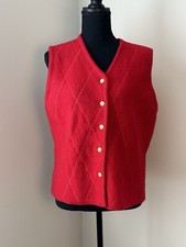 Vintage Pendleton Wool Sweater Vest Petite L Red Diamond Pattern Gold Buttons