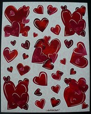 VINTAGE AMSCAN VALENTINE'S DAY RED HEARTS 26 STICKERS 1 SHEET LOVE