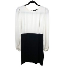 Zara Solid Black White Color Block Long Sleeve Sheath Dress M