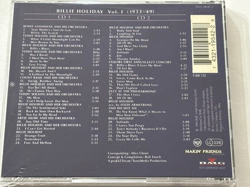 Billie Holiday Vol 1 1933-49 Jazz Gallery Series CD 2 Discs Import 1994 NEW - Picture 3 of 3