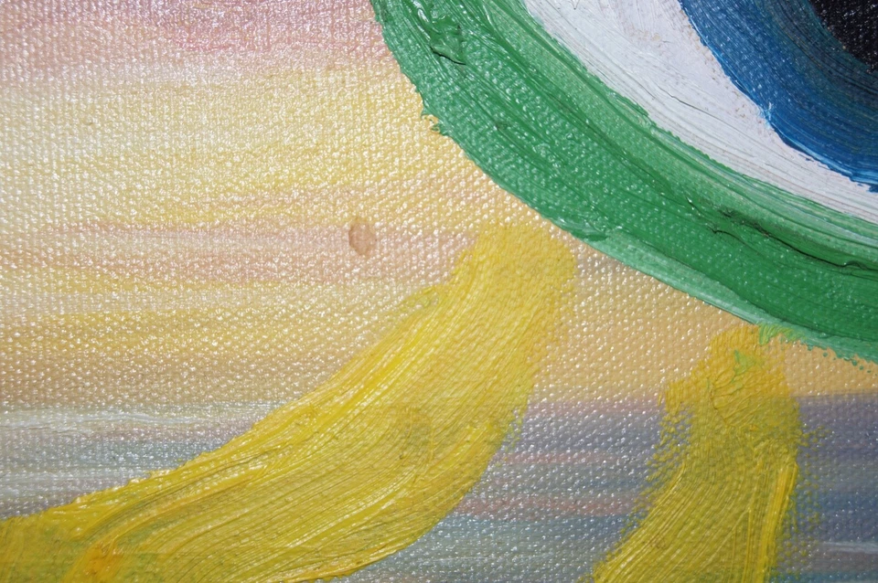 OVNI OJO DE PLAYA Psicodélico Antiguo Mod Original Pintura al Óleo ALEX CROWLEY Firmada Foto 3 de 4