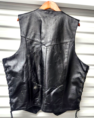 Motorcycle Vest w/ Plain & 2 HD Patches Vest Chains Needs Restoration by L. King - Picture 6 of 19