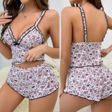 Womens Lingerie Cami Pajama Sets 2 Piece Print Tank Top  Shorts Camisole Lounge