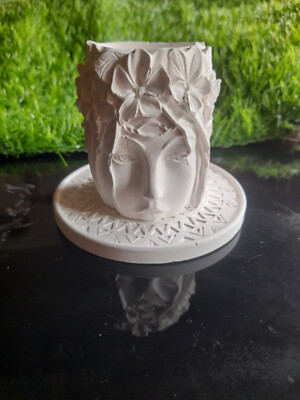 Lady Face goddess flora planter pot & tray / head shaped flower vase gift idea