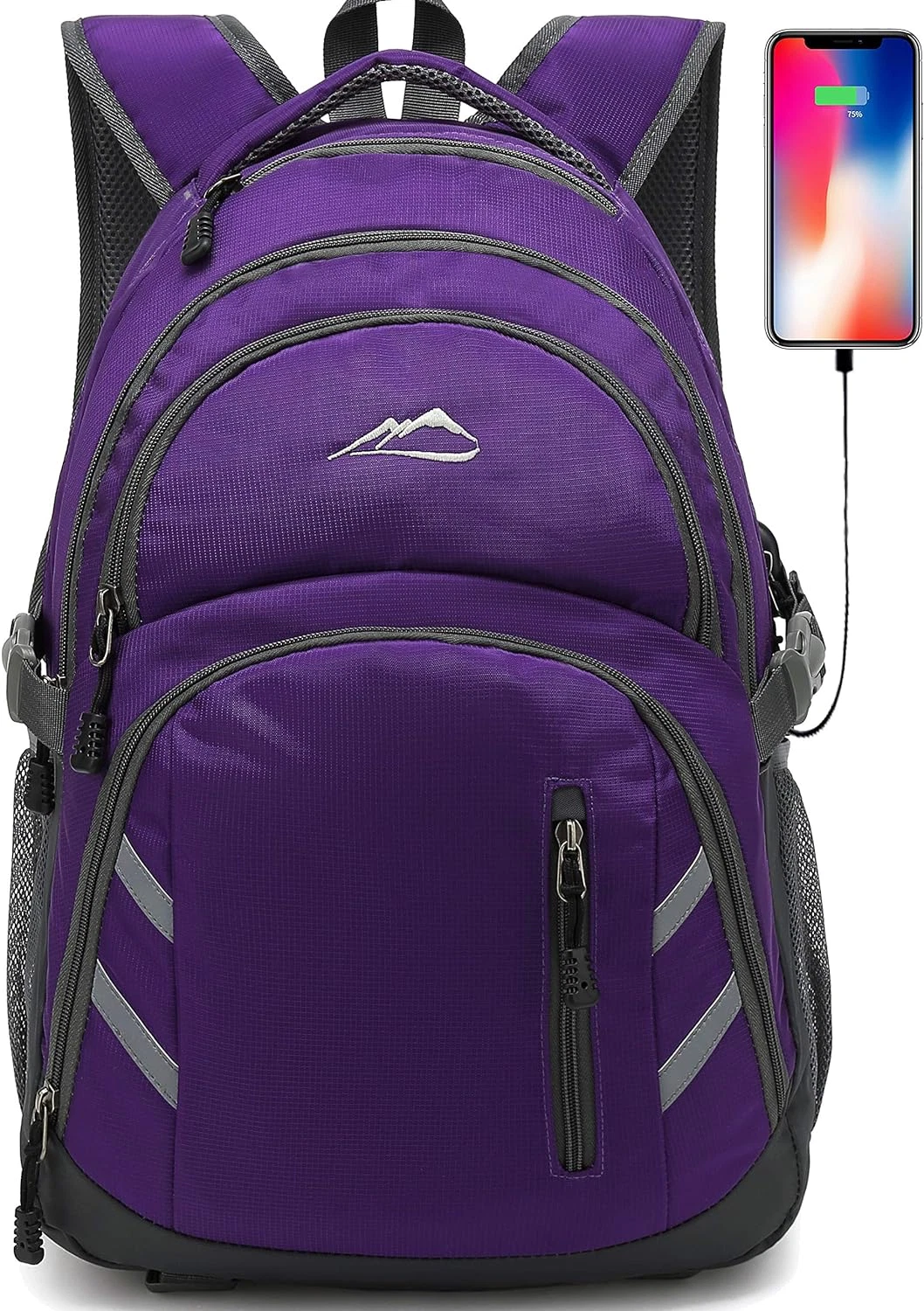 "Stylish Purple USB Backpack with Anti-Theft"
