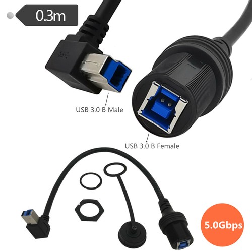 90° USB 3.0 Type B Male to Female Printer Extension Cable Waterproof Panel Mount - Picture 2 of 6