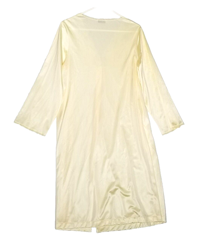 Vanity Fair Gown Robe Silky Nylon Sz M Yellow Button Up Long Sleeve Lace Pocket - Picture 2 of 10
