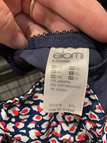 Elomi Bra 34I Floral Blue Red Unpadded Excellent Wtblr - Picture 5 of 5