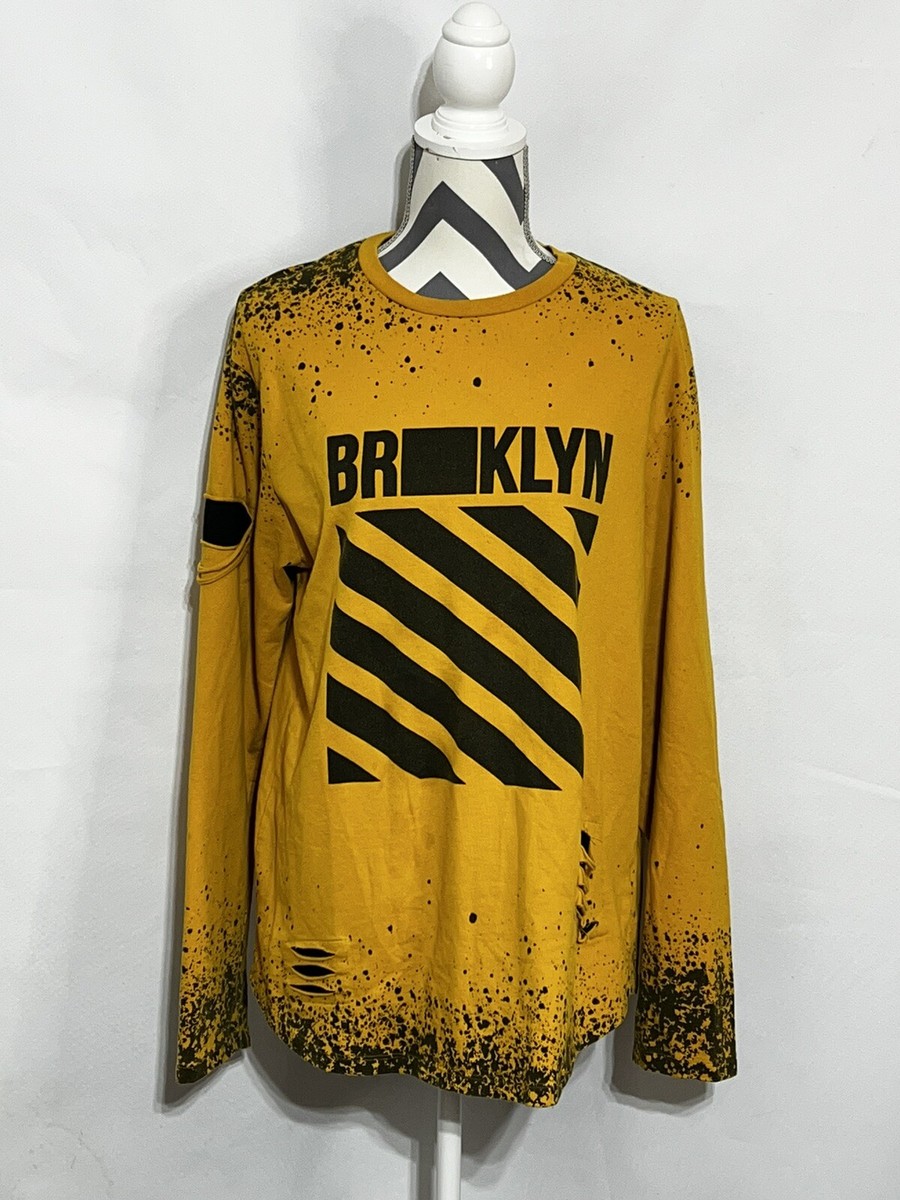 Carbon Shredded Mens Yellow Pullover Long Sleeve Shirt Brooklyn