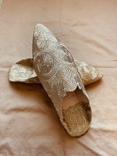 Moroccan Women Embroidered Handmade Wedding Belgha/Slippers. Bronze/Gold. Sz:42