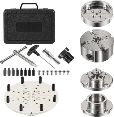 Set mandrino tornio legno 4 pollici 1" x 8 tpi autocentrante 4 ganasce mandrino tornitura legno - Foto 8 di 9