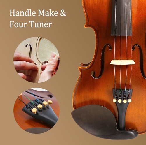 3/4 Acoustic Violin Handmade 4 String Violin for Student Beginners with Case Bow - Picture 6 of 14