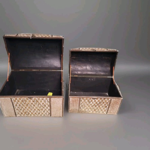 Vtg Nesting Woven Wicker-On- Wood Storage Chests - Picture 7 of 8