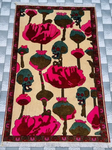 Vintage Afghan Pictorial Handmade Rug Knotted Opium Design Rug Baluchi Wool Rug - Picture 3 of 11